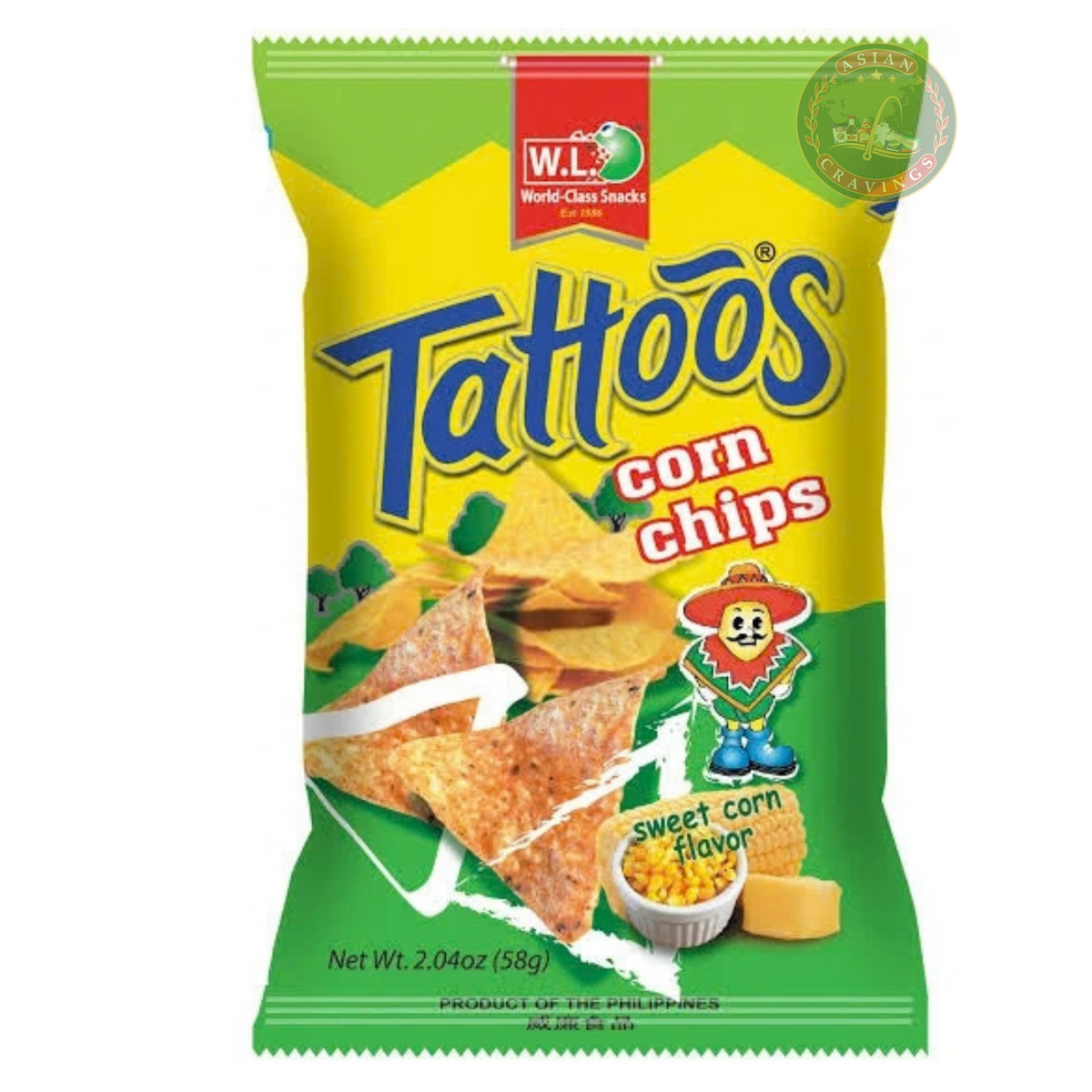 W.L. Tattoos Corn Chips Sweet Corn Flavor