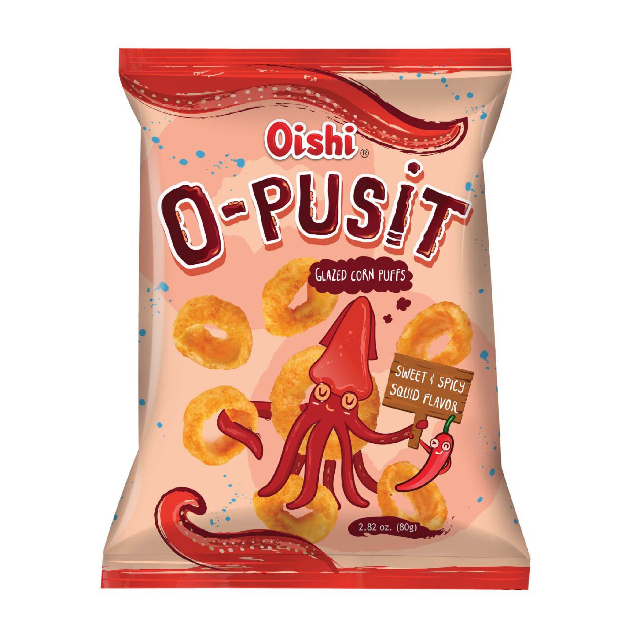 O-Pusit Glazed Corn Puff Sweet & Spicy Squid 80g